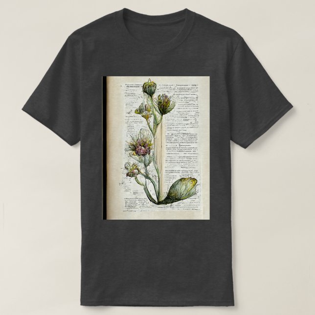 Biologisk Blommigt blommor i bok unika, detaljerad T Shirt (Design framsida)