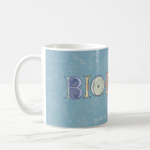 Biologiska diagram och typografi (blått) kaffemugg