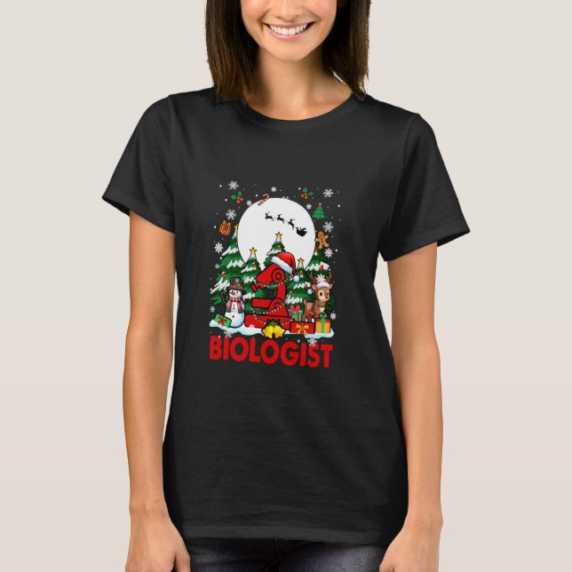 Biologist Job Tools Santa Snowmen Reindeer Christm T Shirt (Framsida)