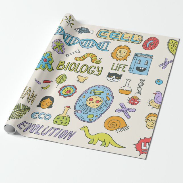 Biology. Hand drawn. Vintage illustration.  Presentpapper (Utrullad)