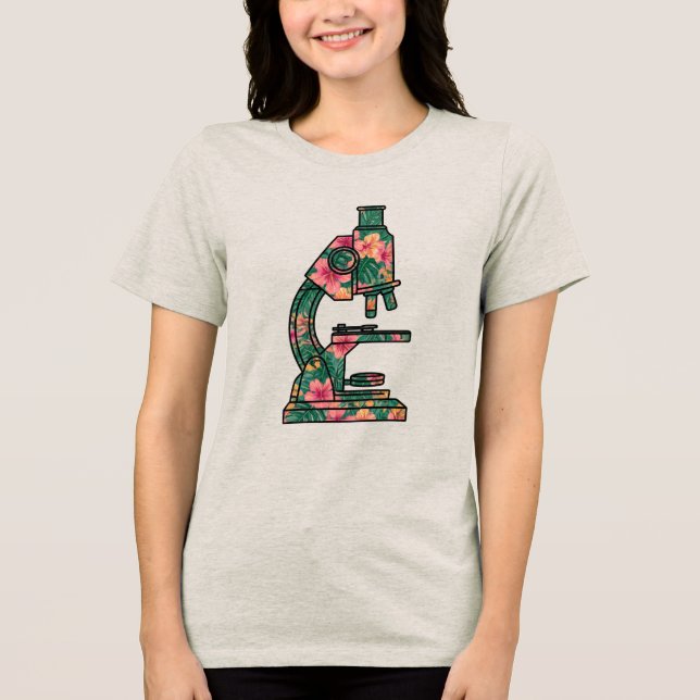 Biology Hawaiian Blommigt Microscope T-shirt (Framsida)