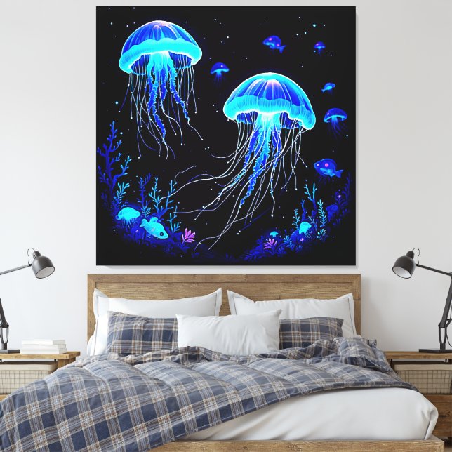 Bioluminescent Jellyfish Dream Canvastryck (Insitu (sovrum))