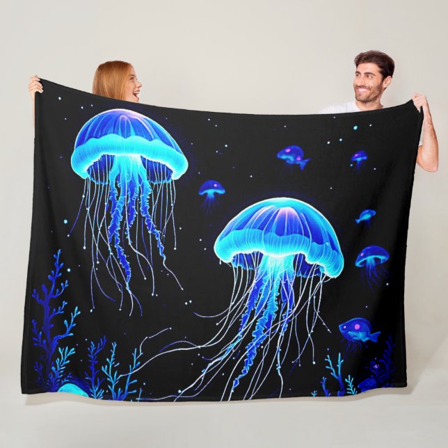 Bioluminescent Jellyfish Dream Fleecefilt (På plats)
