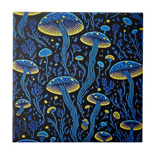 Bioluminescent Magic: Neon Mushroom Kakelplatta