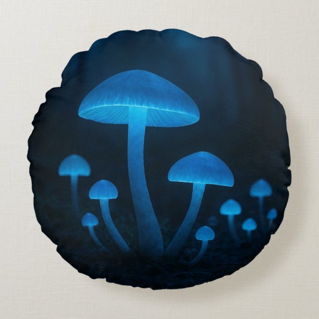 Bioluminescent Mushroom Forest Rund Kudde (Framsidan)