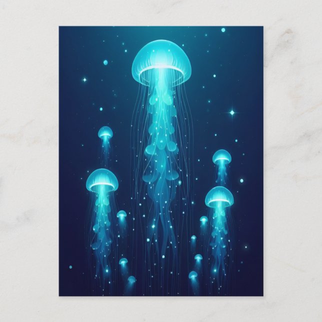 Bioluminiscens blå maneter havsmaneter hav vykort (Framsida)