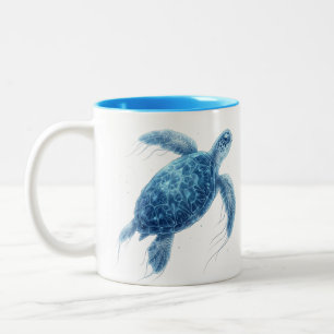 Bioluminiscent blå havssköldpadda tvåtons kaffemug Två-Tonad mugg