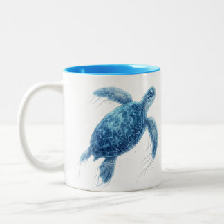 Bioluminiscent blå havssköldpadda tvåtons kaffemug Två-Tonad mugg
