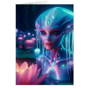 Bioluminiscent Swimming Alien All Occassions Hälsningskort