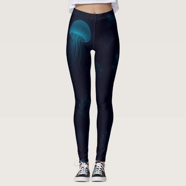 Bioluminiscerande djuphavsglödmönster leggings (Framsida)