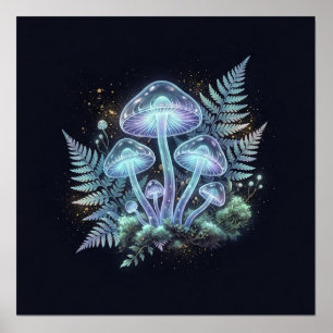 Bioluminiscerande svamp ormbunkar fantasikonst poster
