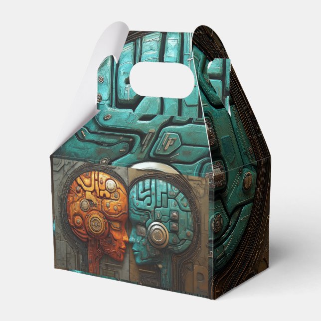 Biomekanisk Cyberpunk Android Koppelkonst Presentaskar (Framsidan Sidan)