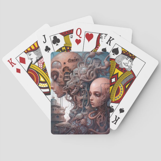 Biomekaniska huvuden Surreal Sci-Fi Art Casinokort (Baksidan)