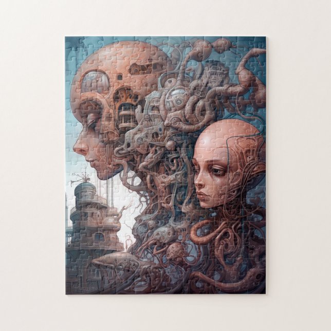 Biomekaniska huvuden Surreal Sci-Fi Art Pussel (Vertikal)