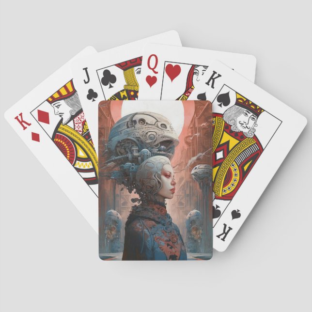 Biomekaniskt huvud Surreal Sci-Fi Art Casinokort (Baksidan)