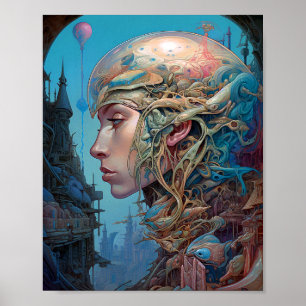 Biomekaniskt huvud Surreal Sci-Fi Art Poster