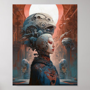 Biomekaniskt huvud Surreal Sci-Fi Art Poster
