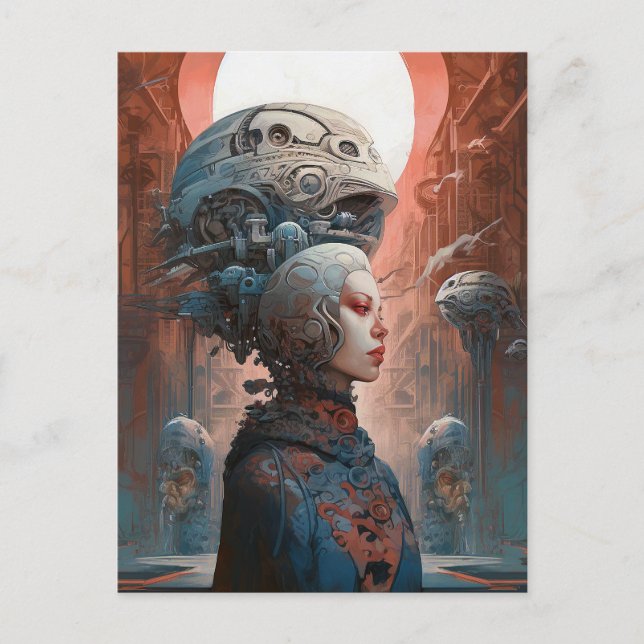 Biomekaniskt huvud Surreal Sci-Fi Art Vykort (Framsida)
