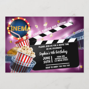Biosalong Film Tid Tjej Födelsedag Popcorn Inbjudningar