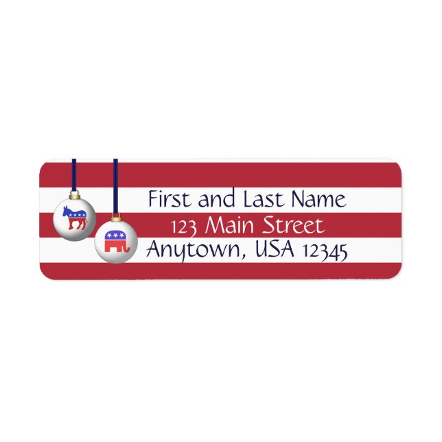 Bipartisan Red White och Blue Patriotic jul Returadress Etikett (Framsidan)