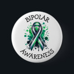 Bipolar Awareness Ribbon Knapp<br><div class="desc">Buttons to help spread awareness for Bipolar Disorder with a black,  white and green striped awareness ribbon.</div>