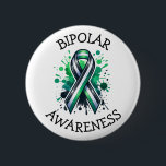 Bipolar Awareness Ribbon Knapp<br><div class="desc">Buttons to help spread awareness for Bipolar Disorder with a black,  white and green striped awareness ribbon.</div>