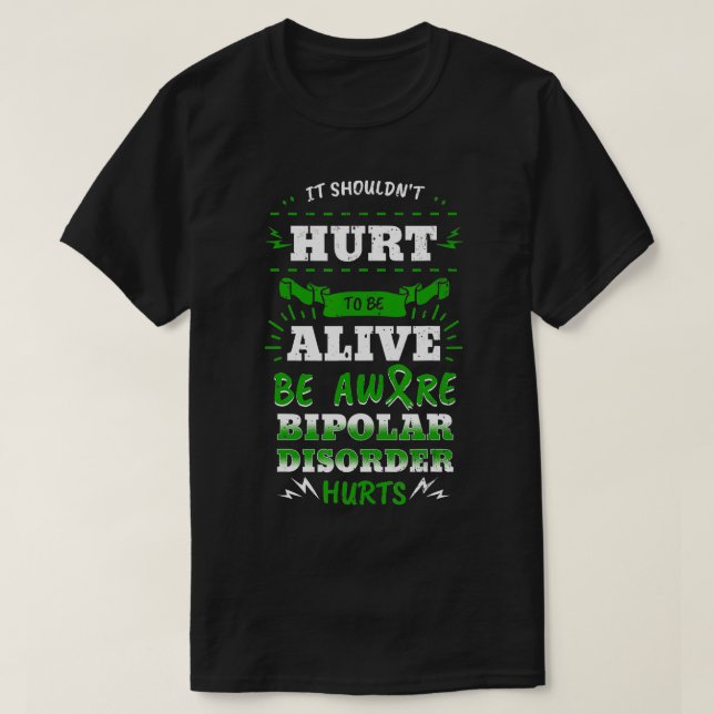 Bipolär Mania Mental Sjukdom Anxiety Grönt Ribbon T Shirt (Design framsida)