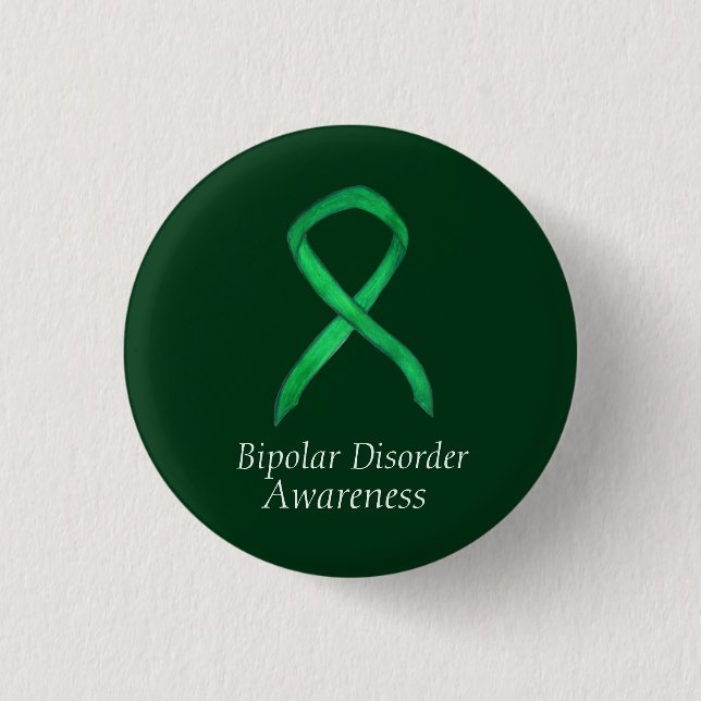 Bipolär sjukdom Grönt Awareness Ribbon Anpassnings Knapp (Framsida)