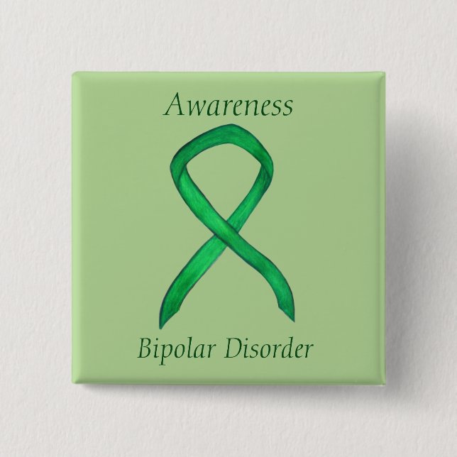 Bipolär sjukdom Grönt Awareness Ribbon Anpassnings Knapp (Framsida)