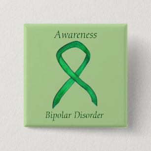 Bipolär sjukdom Grönt Awareness Ribbon Anpassnings Knapp