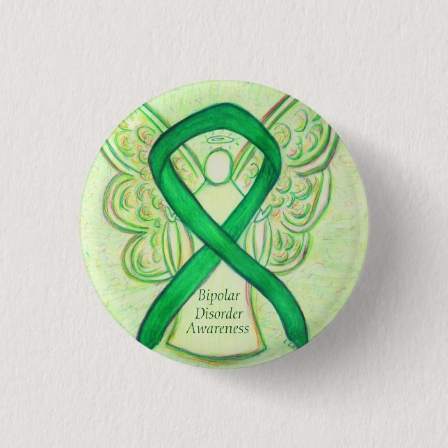 Bipolär sjukdom Grönt Awarness Ribbon Angel Pin Knapp (Framsida)