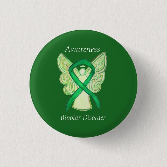 Bipolär sjukdom Grönt Awarness Ribbon Angel Pin Knapp (Framsida)