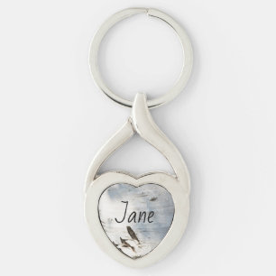 Birch bark mönster twisted heart silverfärgad nyckelring