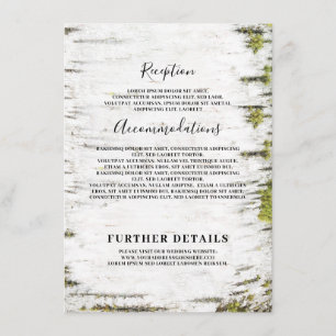 Birch Bark Rustic Bröllop Information Guest Tilläggskort