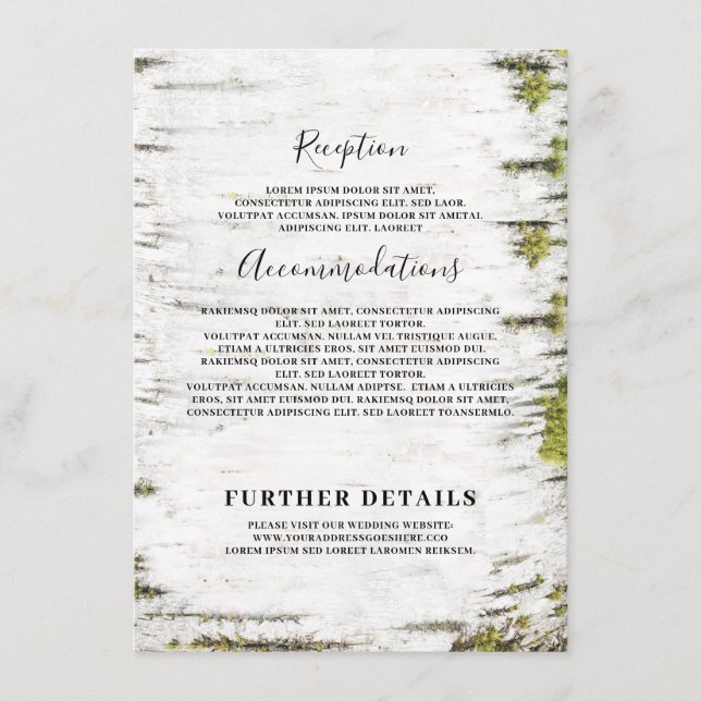 Birch Bark Rustic Bröllop Information Guest Tilläggskort (Framsida)