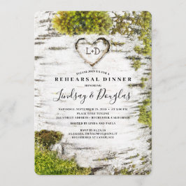 Birch Carved Heart Rustic Fall Rehearsal Middag Inbjudningar