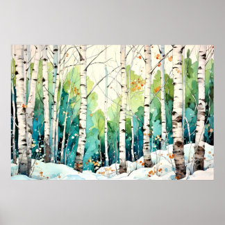 Birch Forest Landscape Art Poster