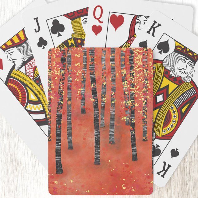 Birch Forest Ligcape Casinokort (Birch aspen tree forest abstract red art playing cards)