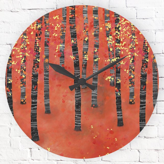 Birch Forest Ligcape Rund Klocka (Birch aspen forest red art clock)