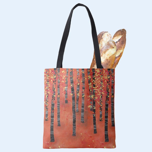 Birch Forest Ligcape Tygkasse (Birch Aspen tree forest abstract red art tote bag)