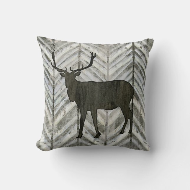 Birch Forest Lodge Elk w Antler Chevron Stripe Kudde (Framsida)
