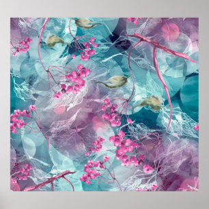 Birch Gren Watercolor Mönster Poster