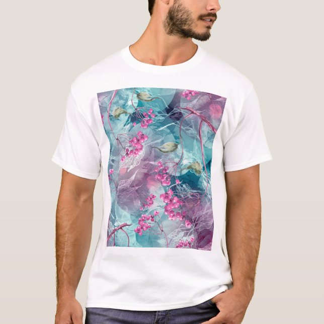 Birch Gren Watercolor Mönster T Shirt (Framsida)