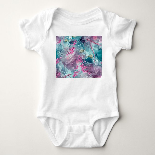 Birch Gren Watercolor Mönster T Shirt (Framsida)