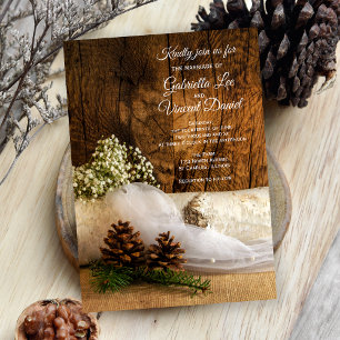 Birch Träd, Baby's Bandeand and Barn Wood Bröllop Inbjudningar