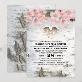 Birch Träd Bark Heart Rustic Landsbyggsbröllop Inbjudningar