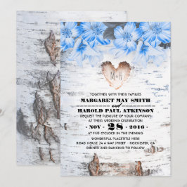 Birch Träd Bark Heart Rustic Landsbyggsbröllop Inbjudningar