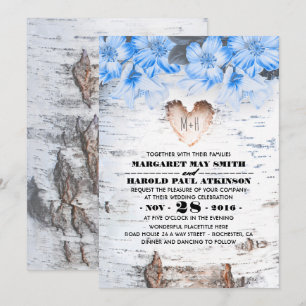 Birch Träd Bark Heart Rustic Landsbyggsbröllop Inbjudningar