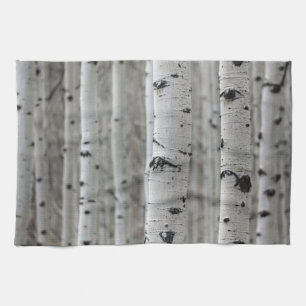 Birch träd, Black & White, vinterköket Kökshandduk