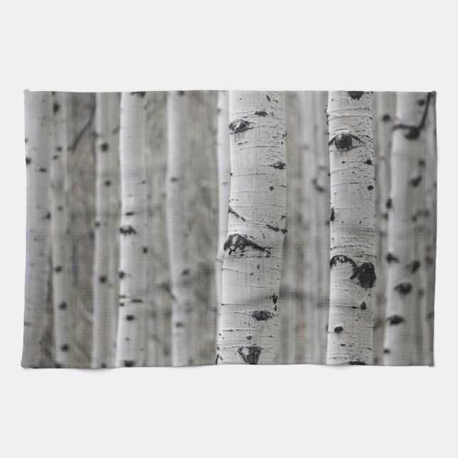 Birch träd, Black & White, vinterköket Kökshandduk (Horisontell)